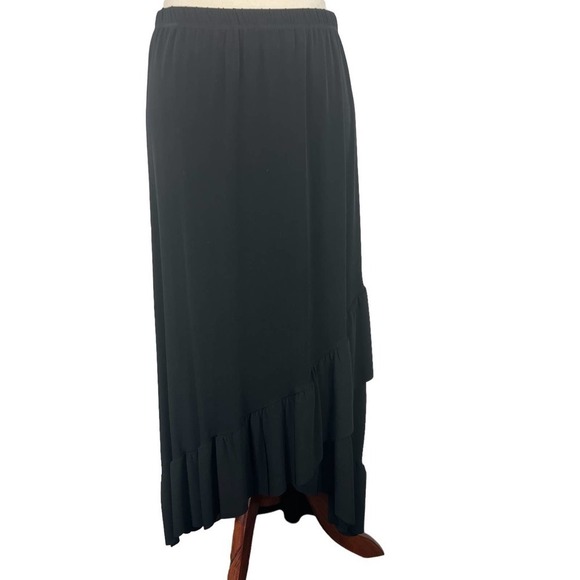 DRESS BARN‎ ELASTICIZED ASYMMETRIC RUFFLED FAUX WRAP WAIST SKIRT BLACK SMALL EUC - Picture 1 of 13
